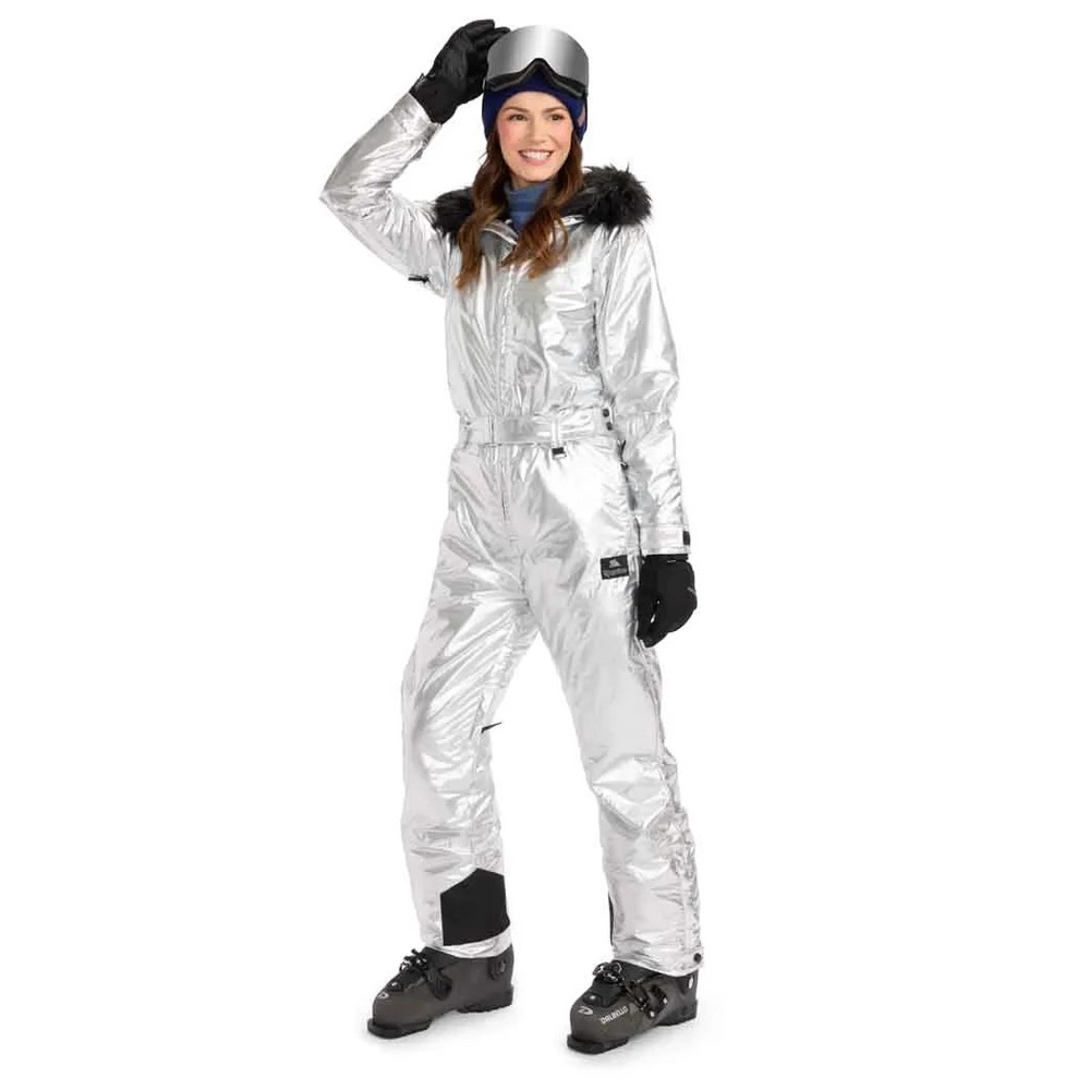 Tipsy Elves Silver Metallic Ski One-Piece with Black Accents